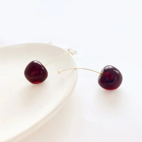 “Cherry Picking Season" Dangle Gold Cute Earrings - Picture 2 of 6